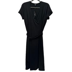 Talbots Women's Black Wrap Dress LBD Short Sleeve 8 NWT